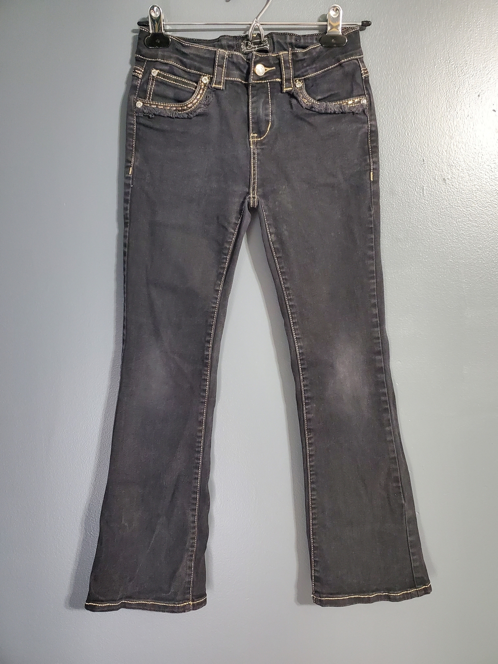 Shyanne Black Bootcut Jeans Contrast Stitching Adjustable Waist Girl's Size 14
